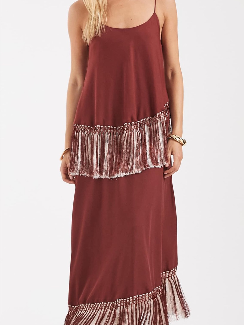 ASOS Rust Fringe-Trim Maxi Dress